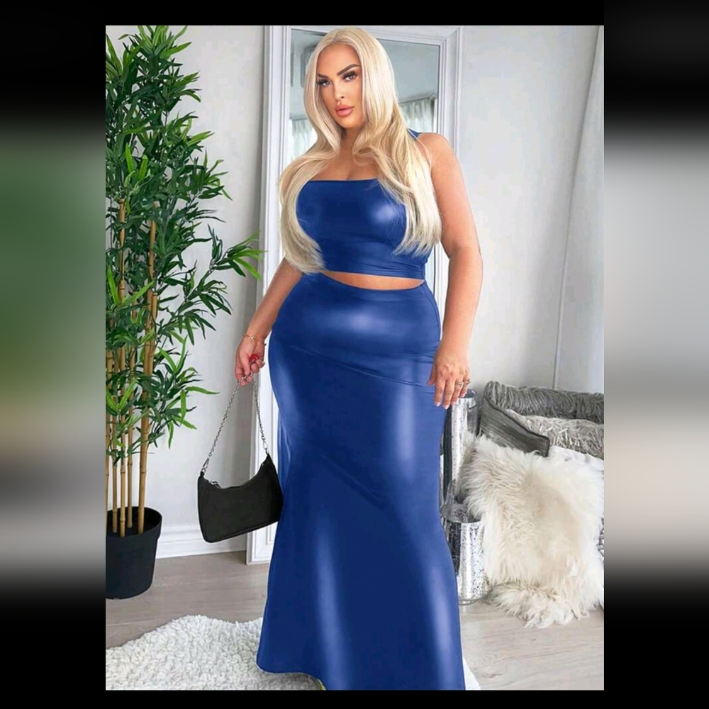 Elegant Blue Maxi Skirt And Cropped Top